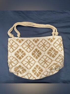 Woven Diamond Pattern Tote Bag in Cream and Tan
